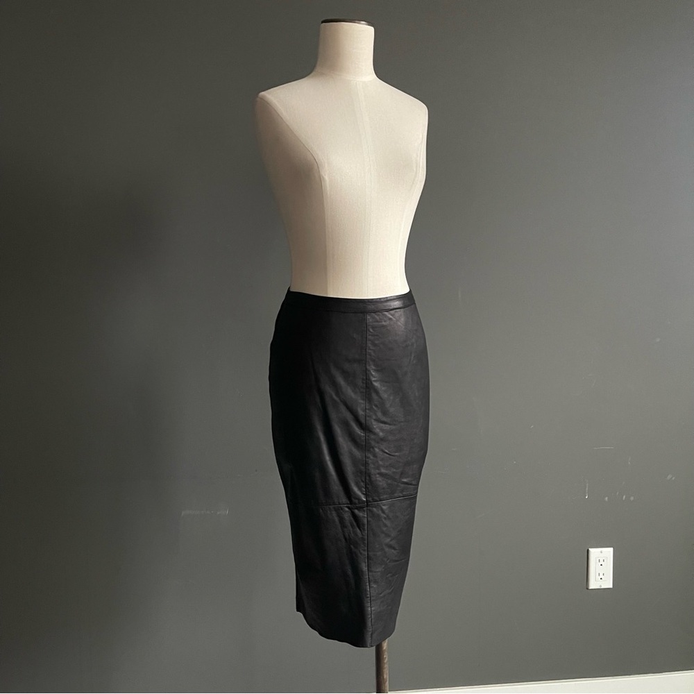 Trouvé Black Leather Pencil Skirt Minimalist Midi The Row Toteme Inspired French
